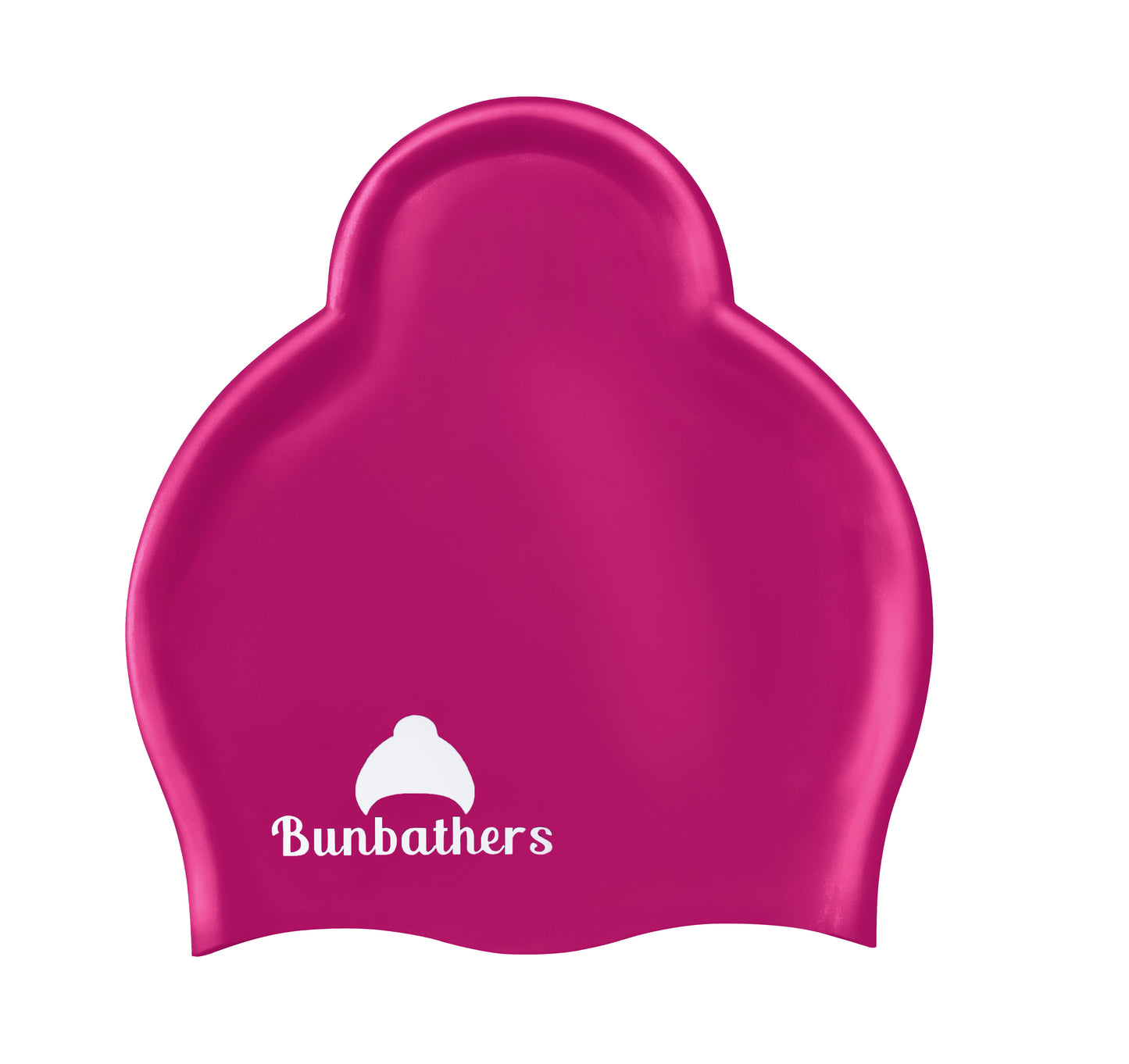 Hot pink Bumbathers ponytail swimcap designed to keep long hair dry