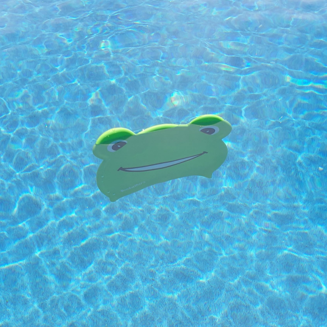 Green frog kids swimming cap with 2 buns