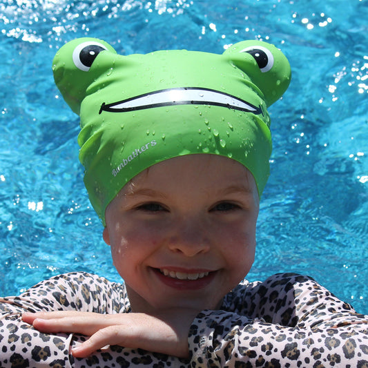 Frog kids long hair swim cap